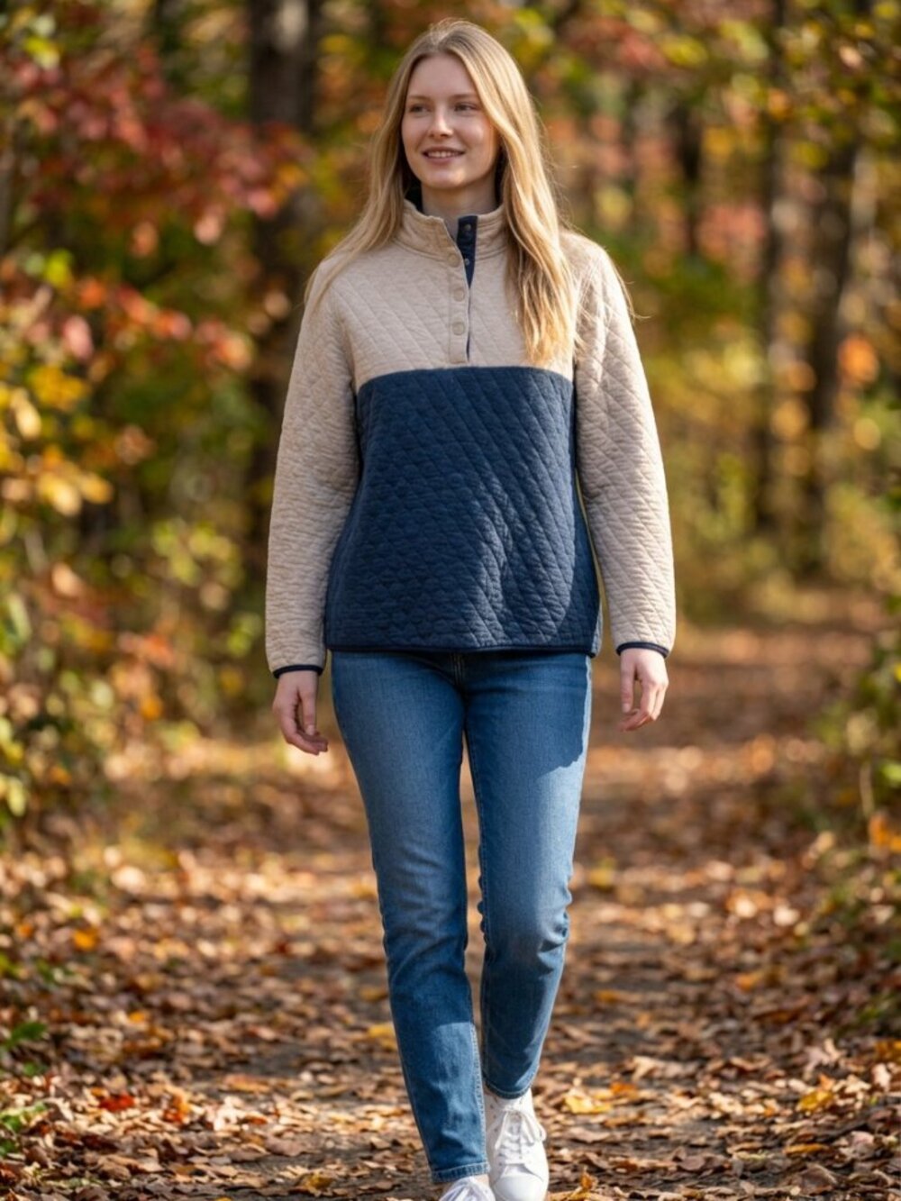 Orvis Diamond Quilted Snap Pullover Fleece Jacket - Two-Tone Colorblock - Medium